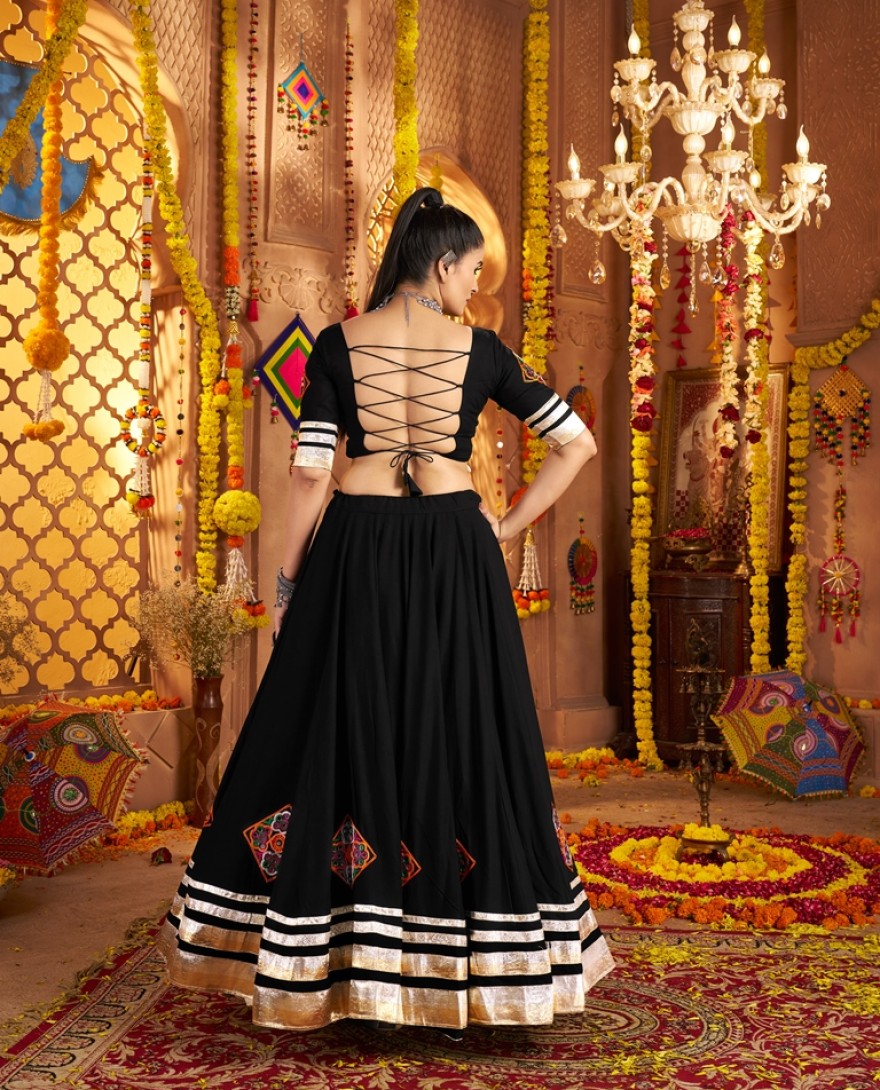 11004 - Delicate Black Mirror Work Viscose Rayon Lehenga Choli With Dupatta